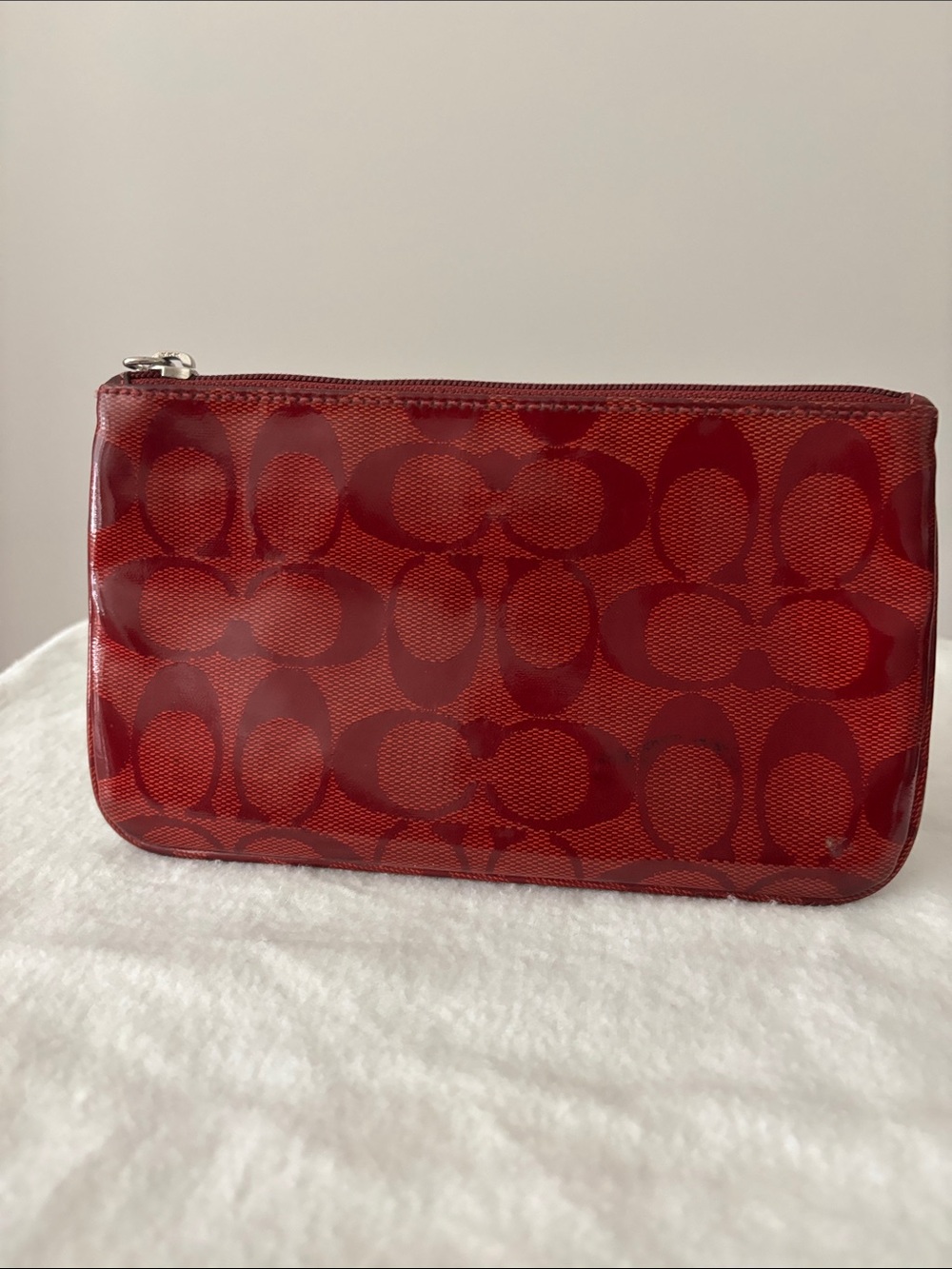 Coach Red Signature Patent Wristlet